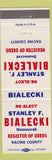 Matchbook Cover - Stanley F Bialecki Racine County WI Register of Deeds