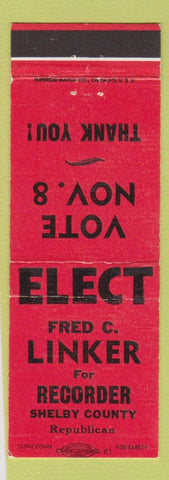 Matchbook Cover - Fred C Linker Recorder Shelby County