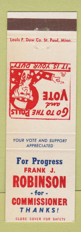Matchbook Cover - Frank J Robinson Commissioner Election
