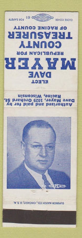 Matchbook Cover - Dave Mayer County Treasurer Election Racine County WI