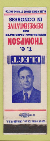 Matchbook Cover - TC Thompson Representative Congress Election Wyoming WY