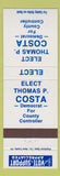Matchbook Cover - Thomas P Costa Democrat County Controller