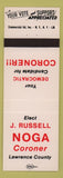 Matchbook Cover - J Russell Noga Coroner Lawrence County
