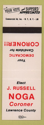Matchbook Cover - J Russell Noga Coroner Lawrence County