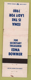 Matchbook Cover - Edna Bowmer Secretary Treasurer election 1980 WEAR