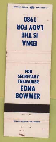 Matchbook Cover - Edna Bowmer Secretary Treasurer election 1980 WEAR