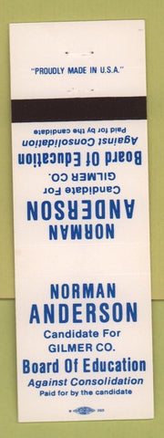 Matchbook Cover - Norman Anderson Gilmer County Board of Education GA