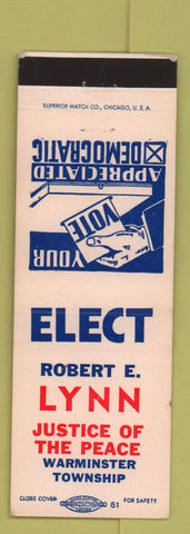 Matchbook Cover - Robert E Lynn Juice of Peace Warminster Township PA