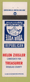 Matchbook Cover - Helen Ziegler Treasurer Douglas County Tuscola IL