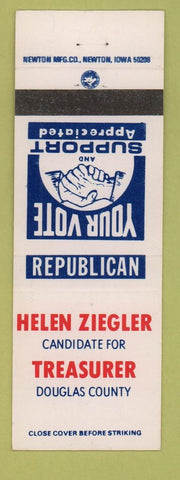 Matchbook Cover - Helen Ziegler Treasurer Douglas County Tuscola IL
