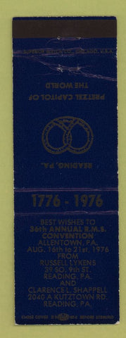 Matchbook Cover - RMS Convention 1976 Reading Allentown PA Pretzel blue WEAR