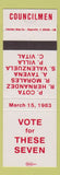 Matchbook Cover - Councilmen Election 1983 Cota Hernandez Morales Vital Villa