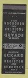 Matchbook Cover - Hayes W Eckard Register Recorder Election