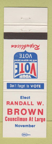 Matchbook Cover - Randall W Brown Councilman Election