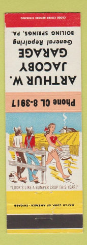 Matchbook Cover - Arthur W Jacoby Garage Boiling Springs PA hillbilly Crops