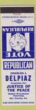Matchbook Cover - Charles Delpiaz Justice of Peace Nether Providence Township PA