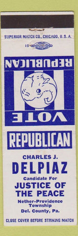 Matchbook Cover - Charles Delpiaz Justice of Peace Nether Providence Township PA