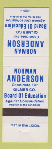 Matchbook Cover - Norman Anderson Gilmer County Board of Education GA
