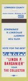 Matchbook Cover - Linda P Barganier Tax Collector Lowndes County GA