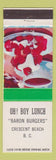 Matchbook Cover - Oh Boy Lunch  Crescent Beach BC Strawberry Shortcake