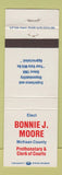 Matchbook Cover - Bonnie J Moore McKEan County PA Prothonotary Clerk of Courts