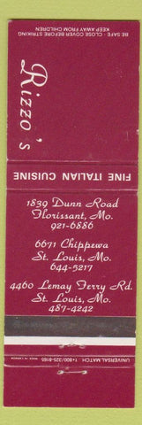 Matchbook Cover - Rizzo's Italian Restaurant St Louis MO Florissant