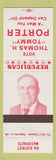 Matchbook Cover - Thomas H Tommy Porter 5th District Magistrate