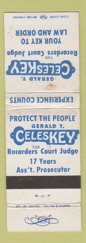 Matchbook Cover - Gerald T Celeskey Recorders Court Judge POOR