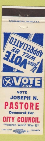 Matchbook Cover - Joseph N Pastore City Council Election Democrat