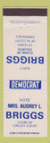 Matchbook Cover - Mrs Audrey L Briggs Clerk of Circuit Court Racine WI