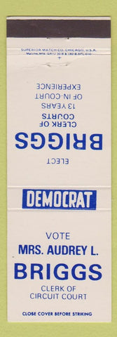 Matchbook Cover - Mrs Audrey L Briggs Clerk of Circuit Court Racine WI