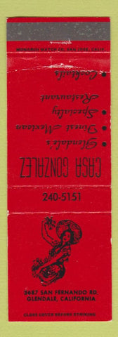 Matchbook Cover - Casa Gonzalez Mexican Restaurant Glendale CA girlie WEAR