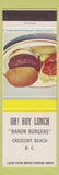 Matchbook Cover - Oh Boy Lunch  Crescent Beach BC Hamburger