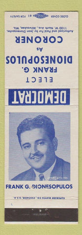 Matchbook Cover - Frank G Dionesopulos Coroner Milwaukee WI