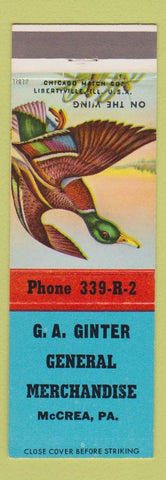 Matchbook Cover - GA Ginter General Store McCrea PA On the Wing