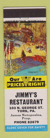 Matchbook Cover - Jimmy's Restaurant York PA James Notopoulos Cornered