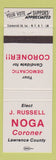 Matchbook Cover - J Russell Noga Lawrence County Coroner