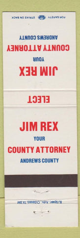 Matchbook Cover - Jim Rex County Attorney Andrews County