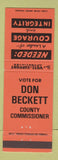 Matchbook Cover - Don Beckett County Commissioner