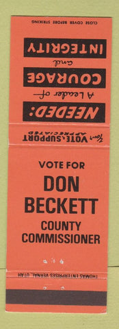 Matchbook Cover - Don Beckett County Commissioner