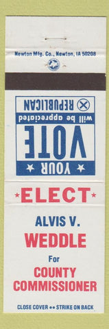 Matchbook Cover - Alvis V Weddle County Commissioner