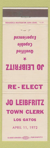 Matchbook Cover - Jo Leibfritz Town Clerk Los Gatos CA
