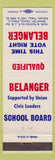 Matchbook Cover - Belanger School Board Election