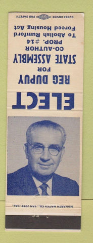 Matchbook Cover - Reg Dupuy State Assembly CA Anti Rumford Housing Act