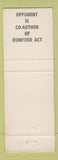 Matchbook Cover - Reg Dupuy State Assembly CA Anti Rumford Housing Act