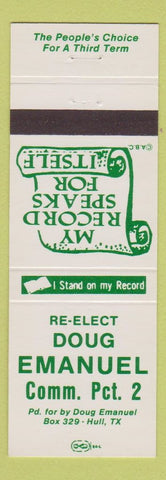 Matchbook Cover - Doug Emanuel Hull TX Election