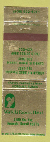 Matchbook Cover - Waikiki Resort Hotel Honolulu Hawaii WORN