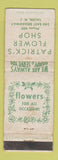 Matchbook Cover - Patrick's Flower Shop Salem NJ WORN