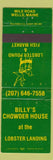 Matchbook Cover - Billy's Chowder House Wells ME WORN