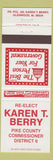 Matchbook Cover - Karen T Berry Pike County Commissioner Glenwood AL